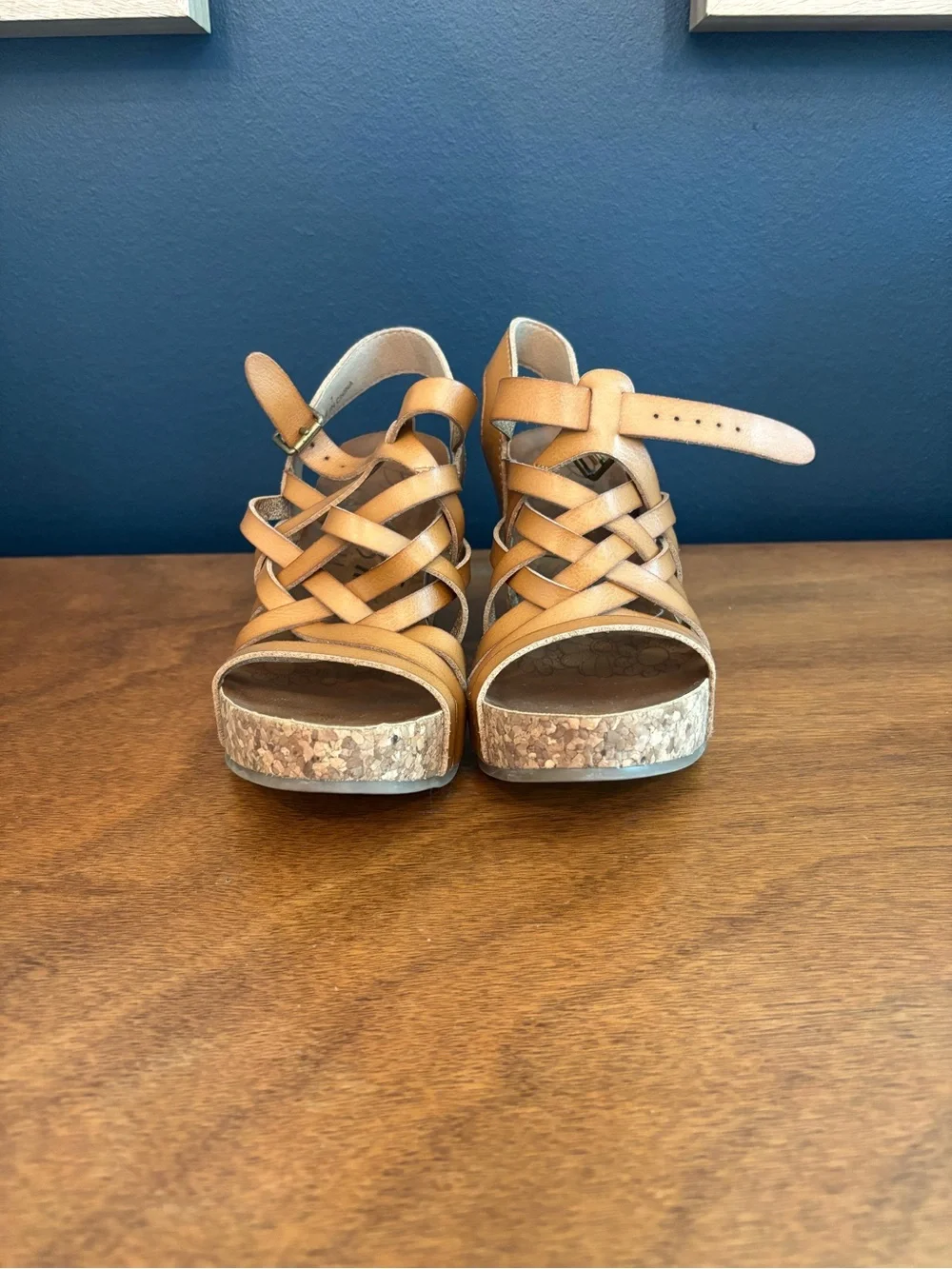Women's Cork Platform Wedge Sandals in Tan